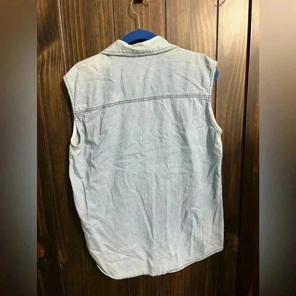 Vintage Denim Animal Embroidered sleeveless shirt Size:XL - Picture 4 of 5